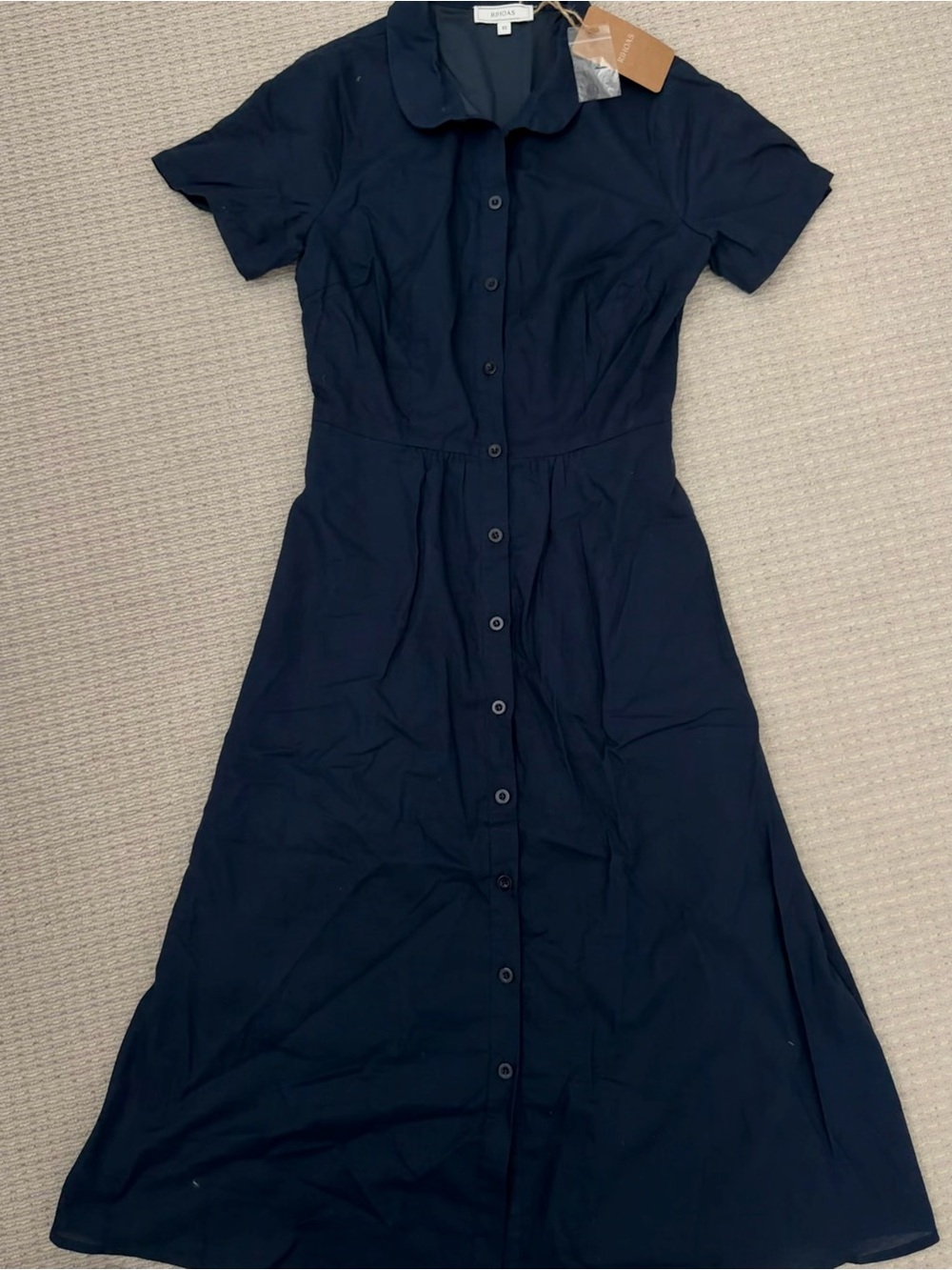 Rhioas Navy Button-Front Shirt Dress - Women's